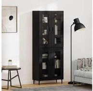 vidaXL Highboard, Highboard 2 pcs Schwarz Eichen-Optik Engineered Wood und Glas