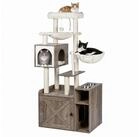 relaxdays Kratzbaum mit Katzenklo-Schrank, Holzoptik-Wei&szlig;