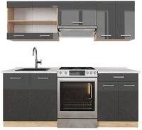 Vicco K&uuml;chenzeile R-Line, Anthrazit Hochglanz/Goldkraft Eiche, 200 cm, AP...
