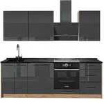 Vicco K&uuml;chenzeile Fame-Line, Anthrazit Hochglanz/Goldkraft Eiche, 230 cm ohne