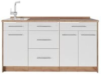 Vicco K&uuml;chenzeile Fame-Line, Wei&szlig; Hochglanz, 150 cm, AP Eiche
