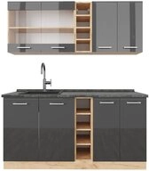Vicco K&uuml;chenzeile R-Line, Anthrazit Hochglanz/Goldkraft Eiche, 160 cm, AP...