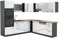 Vicco Winkelk&uuml;che R-Line, Wei&szlig; Hochglanz/Anthrazit, 247 x 237 cm, AP Eiche