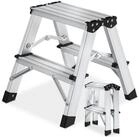 tectake Teleskopleiter Doppelseitige Aluminium Trittleiter 2 Stufen,...