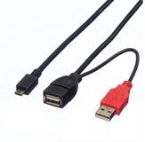 ROLINE USB 2.0 Y-Kabel, 2x Typ A (ST / BU) - Micro B ST, 1m USB-Kabel, USB 2.0...