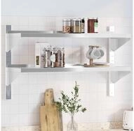 vidaXL Regal, Wandregal mit 2 B&ouml;den 100x30x60 cm Silbern Edelstahl