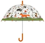 esschert design Stockregenschirm Kinderschirm transparent mit Waldtieren f&uuml;r Spa&szlig;