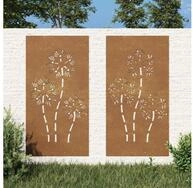 vidaXL Kunstdruck, 2-tlg. Garten-Wanddeko 105x55 cm Cortenstahl Blumen-Design