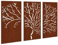 vidaXL Wandbild 3-tlg. Garten-Wanddeko 105x55 cm Cortenstahl Baum-Design, (1 St)