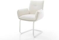 DELIFE Polsterstuhl Nela-Flex, Freischwinger flach Wei&szlig; Boucl&eacute; Soft Beige