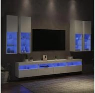 vidaXL TV-Board vidaXL 7-tlg. TV-Wohnwand mit LED-Leuchten Wei&szlig;