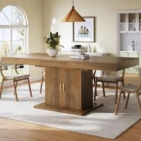 OKWISH Esstisch Ausziehtisch mit Stauraum und Riffelt&uuml;ren 140&ndash;180 cm Nussbaum