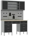vidaXL Werkzeugschrank Werkbank 7 stk. Schwarz Ingenieure Holz und Stahl (7-St)