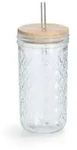 Zeller Present Glas Trinkglas mit Metallstrohhalm und dichtem Bambusdeckel, 580...