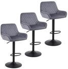 LuxusKollektion Barhocker Barhocker 3er Set H&ouml;henverstellbar Drehbar Samt Grau