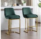 LuxusKollektion Barhocker Barhocker 2er Set Samt Metallbein Gepolstert...
