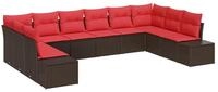 vidaXL Loungesofa Gartensofa-set 10 stk. 9-Sitzanzahl Braun und Rot Polyrattan,...