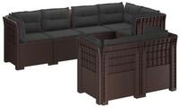 vidaXL Sofaelement 7-Sitzer Gartensofa mit Kissen Rattan-Look PP Braun