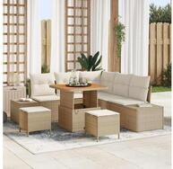 vidaXL Gartensofa, Gartensofa-set mit Kissen mit Speicher 8 pcs Beige Poly...