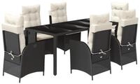 vidaXL Garten-Essgruppe 7-tlg. Garten-Essgruppe mit Kissen Schwarz Poly Rattan,