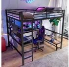STILVORA Hochbett 140x200 mit Steckdose&LED,Jugendbett Eisenbett mit
