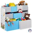 relaxdays Kinderregal mit Motiv und 9 Boxen, 9-tlg., A blau|grau|wei&szlig;