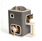 relaxdays Katzenhaus 2 Etagen Ball & Kratzstamm, grau