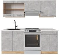 Vicco K&uuml;chenzeile R-Line, Beton/Goldkraft Eiche, 200 cm, AP Marmor
