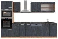 Vicco K&uuml;chenzeile R-Line, Schwarz Beton/Goldkraft Eiche, 300 cm AP Anthrazit