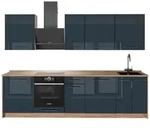 Vicco K&uuml;chenzeile Fame-Line, Dunkelblau Hochglanz/Goldkraft Eiche, 280 cm, AP...