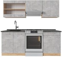 Vicco K&uuml;chenzeile R-Line, Beton/Goldkraft Eiche, 200 cm, AP Anthrazit