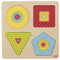 goki Rahmenpuzzle Schichtenpuzzle Formen Holz, 4 Schichten, 16 Puzzleteile,