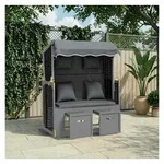 vidaXL Gartenliege vidaXL Strandkorb mit Kissen Poly Rattan Massivholz Anthrazit
