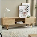OKWISH TV-Schrank TV-St&auml;nder Lowboard (mit Schiebet&uuml;ren aus Korbgeflecht &ndash;