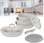 BerlingerHaus Topf-Set 9-tlg. Kochgeschirr-Set (Creme), stapelbar, mit...