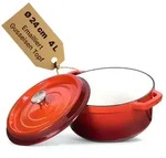 BIG-PAN Bratentopf Brotbackform 4L Emaillierter Gusseisen Topf mit Deckel 24cm
