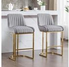 LuxusKollektion Barhocker Barhocker 2er Set Samt Gepolstert Metallbein...