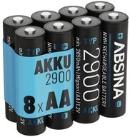 ABSINA Akku AA Mignon 2900 - 8x NiMH Wiederaufladbare Akkus mit min. 2650mAh...