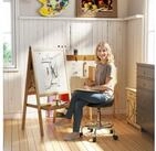 HOMCOM Drehhocker Hocker mit R&uuml;ckenlehne 59-75 cm B&uuml;rohocker mit Fu&szlig;st&uuml;tze