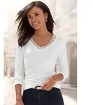 LASCANA Langarmshirt mit Spitze aus angenehmer Viskose-Qualit&auml;t wei&szlig; 48/50
