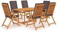 vidaXL Loungeset vidaXL 7-tlg. Garten-Essgruppe mit Grauen Kissen Massivholz...