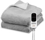 Grafner Heizdecke W&auml;rmedecke Sherpa Fleece LED-Display 200x180cm Grau/Wei&szlig;