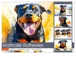 CALVENDO Wandkalender Kraftvolle Rottweiler. Stattliche Begleithunde im Aquarell-Stil