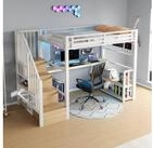 OKWISH Hochbett Jugendbett Funktionsbett (mit LED-Beleuchtung, Schreibtisch,