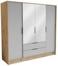 Masseno Dreht&uuml;renschrank CAVA 200 cm Kleiderschrank mit Spiegel 4 T&uuml;ren und 2