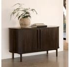 Selsey Sideboard Meta, Ovale Kommode mit Lamellenfront und Schiebet&uuml;ren, dunkle