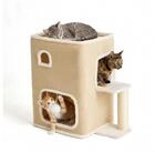 relaxdays Katzenhaus 2 Etagen Ball & Kratzstamm, Beige