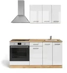 Vicco K&uuml;chenzeile R-Line, Wei&szlig; Hochglanz/Goldkraft Eiche/Goldkraft Eiche, 160...