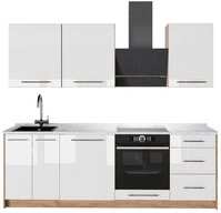 Vicco K&uuml;chenzeile Fame-Line, Wei&szlig; Hochglanz/Goldkraft Eiche, 230 cm, AP Marmor
