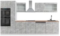 Vicco K&uuml;chenzeile R-Line, Beton/Wei&szlig;, 350 cm mit Hochschrank, AP Eiche